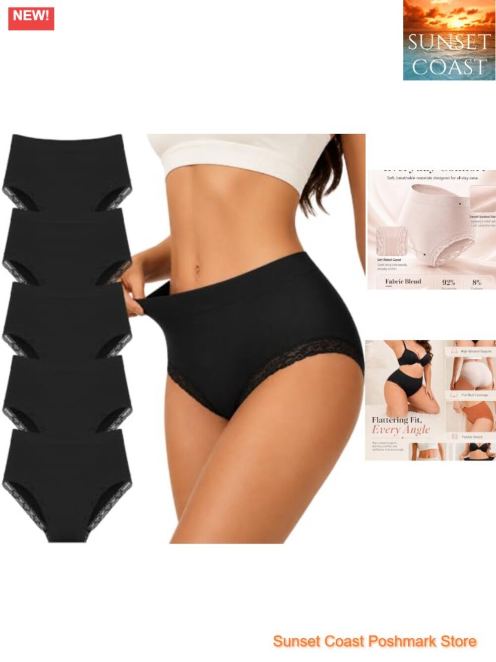 Tummy Control Seamless High Waisted Shapewear Panties Tagless Lace Briefs